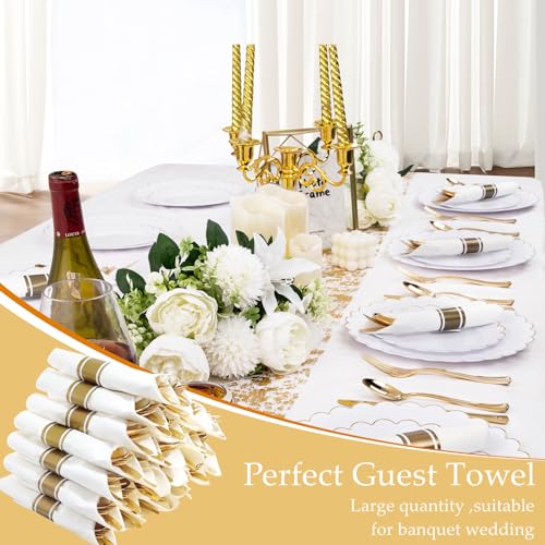 120 Pack Gold Plastic Cutlery Set with Napkins - Wrapped Disposable Forks Spoons Knives