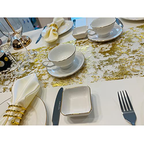 Glitter Metallic Gold Table Runner 11x108 Inch, Mesh Thin Sparkle Table Runner Roll, Table Decorations for Wedding Bridal Shower, Christmas, Baby Shower