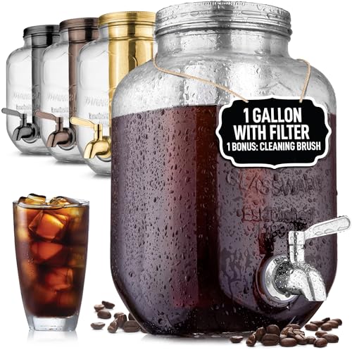 Majestic Silver 1 Gallon Cold Brew Coffee Maker with Glass Pitcher & Steel Filter