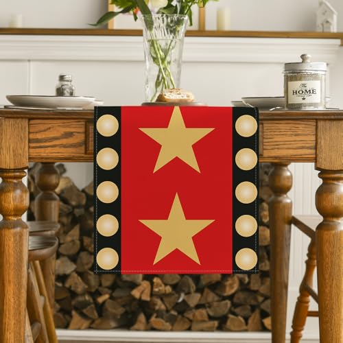 Artoid Mode Red Movie Theme Table Runner 13x72 Inch with Gold Star Design - Home Decor