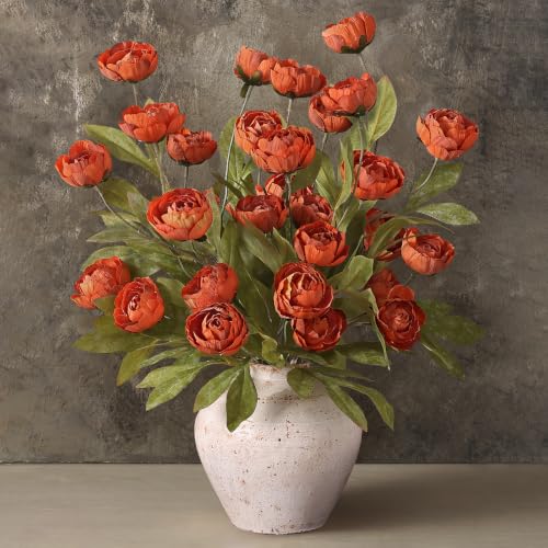 Orange Faux Silk Peony Flower Stems - 12 Pieces, 27-Inch Fall Decor