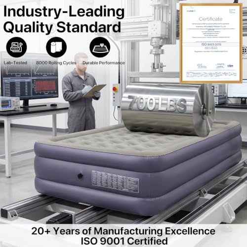 Queen Air Mattress with Detachable Headboard & Cup Holders - 20 Inch, 700lbs Capacity