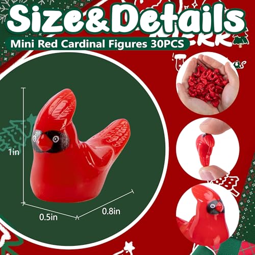 Watayo 30 Pcs Mini Resin Red Cardinal Bird Figurines, Christmas Miniature Cardinal Figurines Decor, Tiny Red Birds Ornaments for Christmas Garden Tree Home Table Decor Vase Filler Party Favors