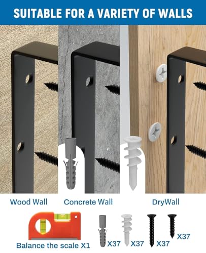 18 Inch Heavy Duty Shelf Brackets - Black Pack of 8 - Wall Mount Floating Shelf Supports