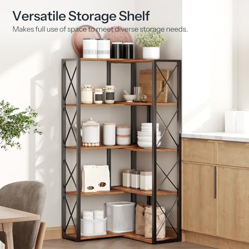 Corner Bookshelf with 5 Shelves - Industrial L-Shaped Storage Rack for Living Room & Office