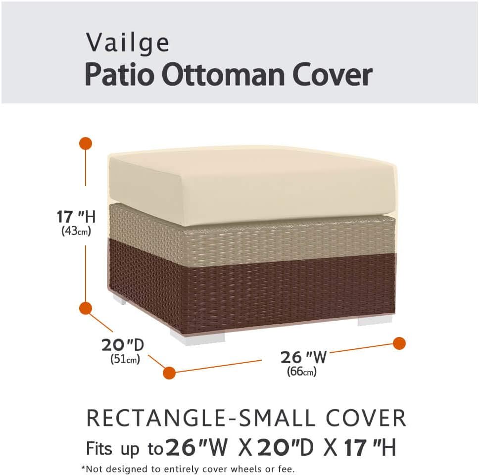 Vailge Waterproof Rectangle Patio Ottoman Cover - Heavy Duty with Padded Handles | Small, Beige & Brown