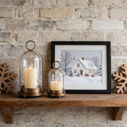 Hurricane Candle Holder Lantern Set of 2 - Rustic Metal and Glass Decor