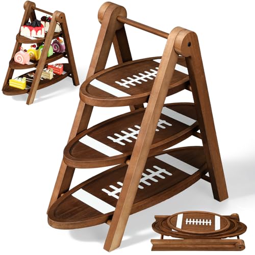 Marsui Football Serving Trays 3-Tier Wooden Platters for Game & Party, 17-11 inch