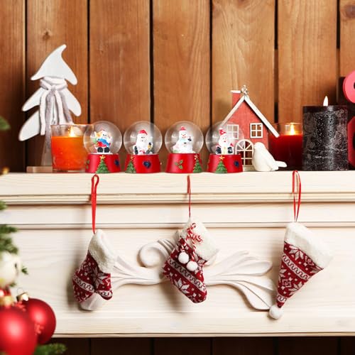Yerliker 4-pack 1.8in Christmas Snow Globes – Red Tree & Santa Trio