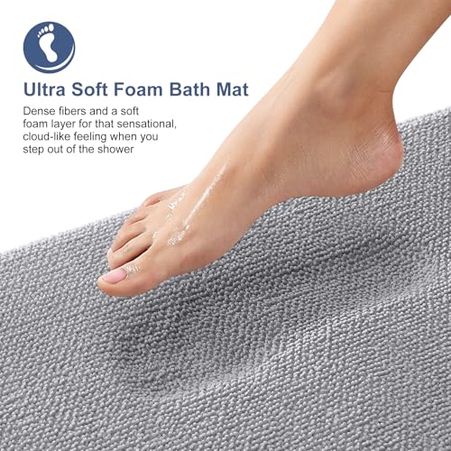OLANLY Grey Rectangular Memory Foam Bathroom Rug 36x24 - Soft Absorbent Bath Mat