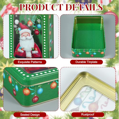 Tioncy Christmas Cookie Tin with Lid - Rectangle, 7.3 x 5.1 x 2.2 Inches, Set of 6 Holiday Cookie Jars