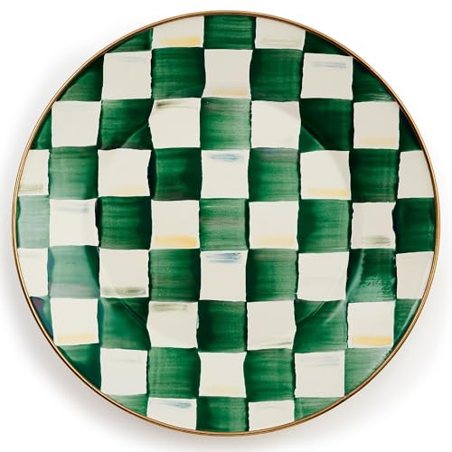 MACKENZIE-CHILDS Enamel Dinner Plate - Emerald Check, Green & White, 1 Piece