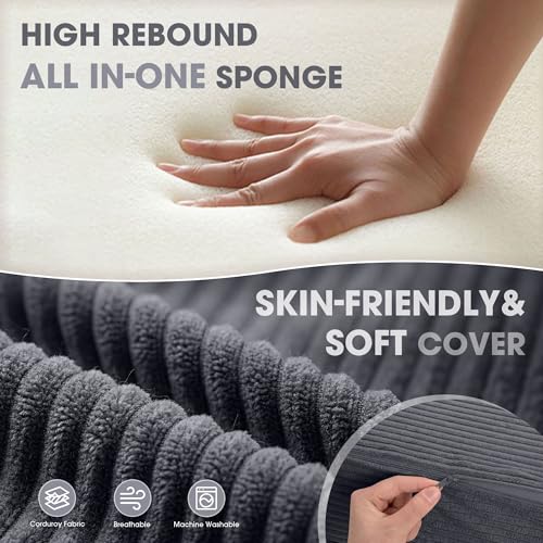 Grey Folding Sofa Bed with Pillow - Convertible Memory Foam Floor Couch for Living Room & Dorm