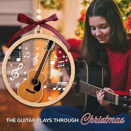 Guitar Ornaments for Christmas Tree - Guitar Ornament 2 Layer Wood & Acrylic Decoration - Guitar Player Gifts for Guitarist, Music Lovers, Mom, Dad, Friends, Teachers - Music Gifts for Women Men