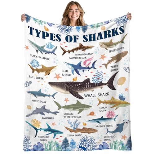 Shark Gifts Blanket for Boys Girls, Shark Blanket for Women Men, Ocean Educational Gifts for Kids, Fish Gifts for Women Men, Gifts for Christmas Thanksgiving 50x60in