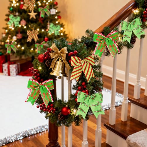 12Pcs Red Green Christmas Bows Decorations for Wreaths & Tree Ornaments