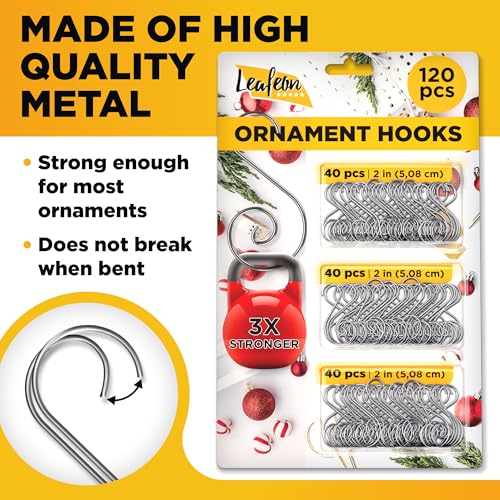 120 pcs Christmas S-Shaped Ornament Hooks ? Perfect Ornament Hooks for Christmas Tree Decoration ? Pack of Ornament Hangers (Silver)