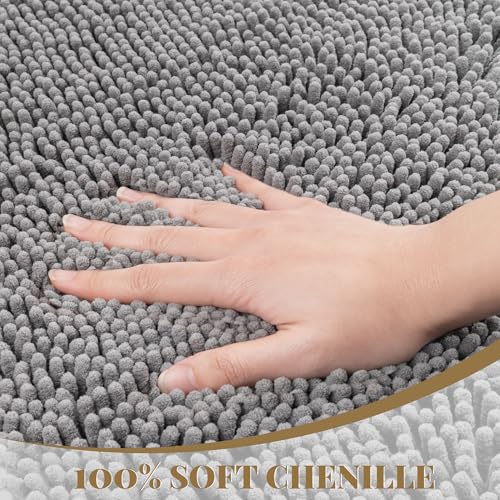 72 x 48 Inch Grey Bathroom Rug Mat - Thick Absorbent Chenille Non-Slip Bath Floor