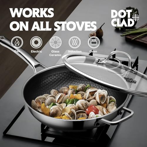 12-Inch Stainless Steel Nonstick Wok Pan with Lid - Stir-Fry Cookware
