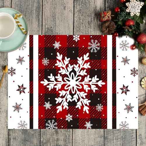Farmhouse Plaid Snowflake Christmas Placemats Set of 4, 1218 Inch, Table Decorations