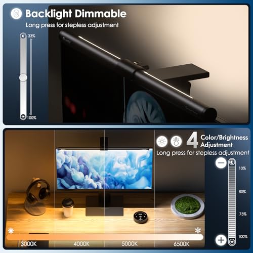 Quntis Gray Monitor Light Bar with Backlight, Eye-Care Desk Lamp & Remote