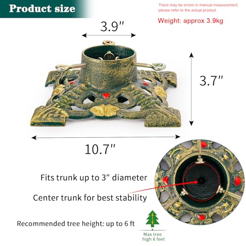 Sungmor 10.6 Inch Cast Iron Christmas Tree Stand - Fits Up to 6 ft, 3-inch Trunk, Pattern 1