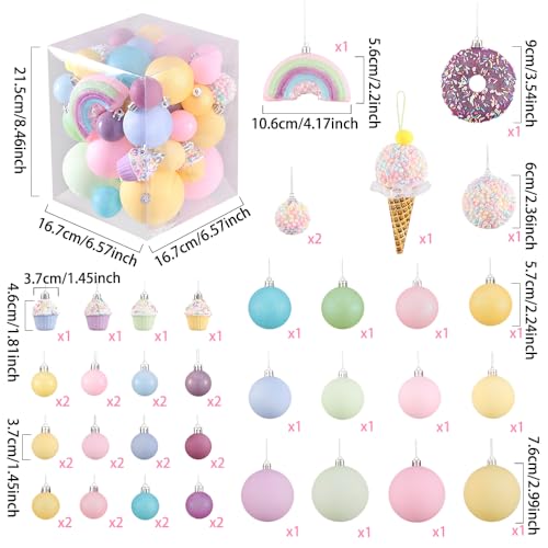 46pcs Pastel Christmas Tree Ornaments Set - Whimsical Candy-Themed Holiday Decor