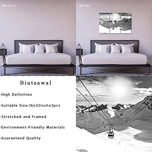 Winter Ski Lift Wall Art Canvas Print - Black & White Mountain Landscape Decor
