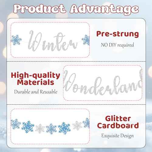 Winter Wonderland Banner, Pre-Strung Christmas Banner for Mantle, Glitter Snowflake Banner, Winter Wonderland Sign for Winter New Year Xmas Party Fireplace Hanging Supplies