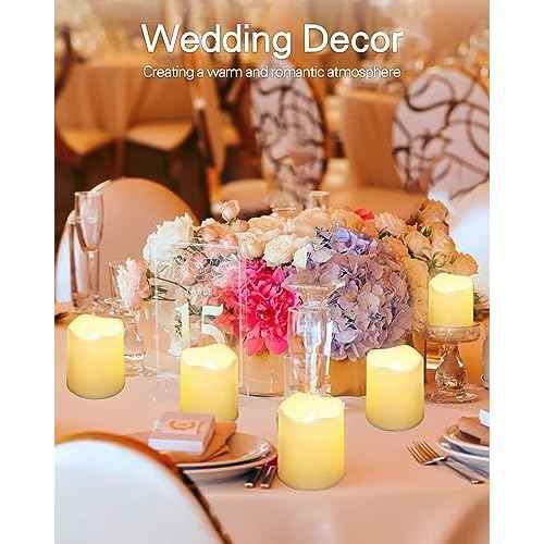 SHYMERY Flameless Votive Candles with Timer,12 Pack Last 15 Days Battery Operated Flickering LED Candles,18 Hours Off in 24 Hours Auto Tea Lights for Halloween Christmas Wedding Decorations1.48 x1.6