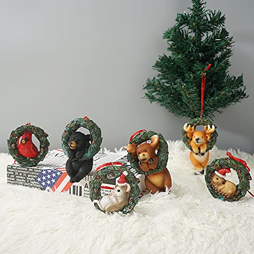 HYFAN Pack of 6 Christmas Small Animal Wreath Ornaments for Tree & Home Decor