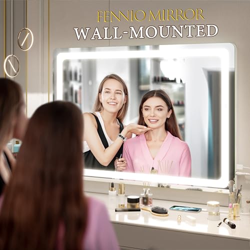 White 32x22 Inch Lighted Vanity Mirror with Touch Sensor & 3-Color Lighting