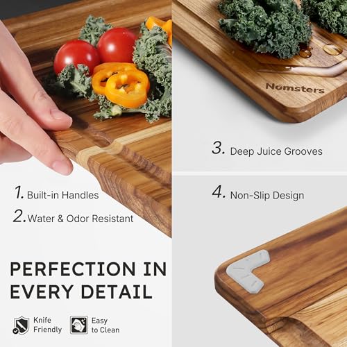 17-Inch FSC-Certified Teak Wood Cutting Board with Non-Slip Base