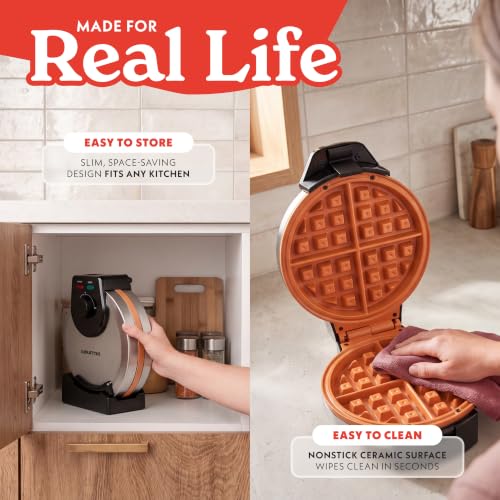 Gourmia Belgian Waffle Maker with Nonstick Ceramic Plates, Deep Pockets, Adjustable Browning