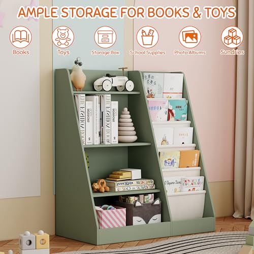 HADAMUYE 2-in-1 Kids Bookshelf and Toy Storage Organizer - Green