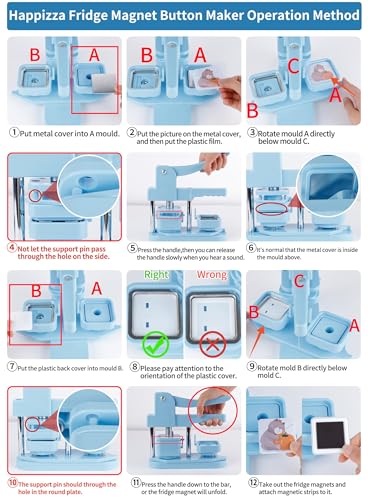 Happizza Magnet Button Maker Machine 50mm/1.97 in, Square Photo