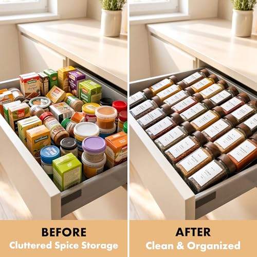 EDELHAUS Glass Spice Jars with Acacia Wooden Lids & White Labels - 24 Pack