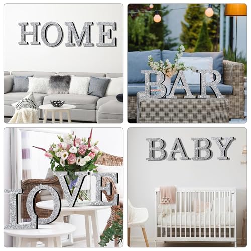 Qunclay Crystal Diamond Bling Letters Crushed Diamond Decorations Wooden Glitter Letters with Screw and Hooks Rhinestone Gifts for Christmas Wedding Bedroom Wall Decor(5.7"l X 5.7"w,Letter M,Silver)