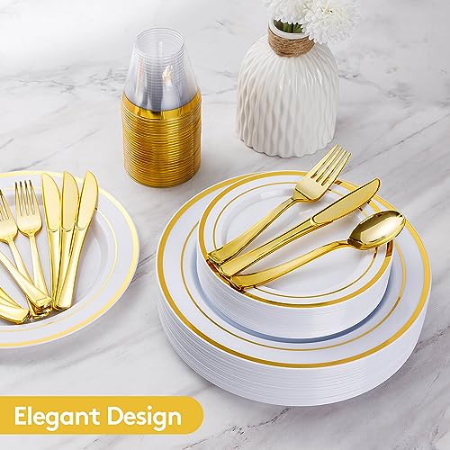 Goodluck 600 Pieces Gold Disposable Plastic Plates for 100 Guests