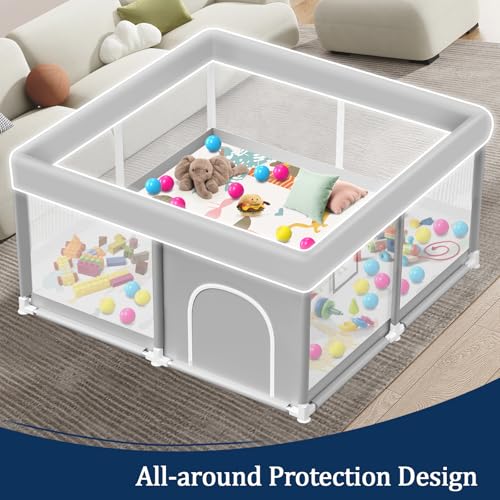 Jaobeem Baby Playpen with Mat 50x50 Inch Dark Grey Waterproof Play Yard for Toddlers