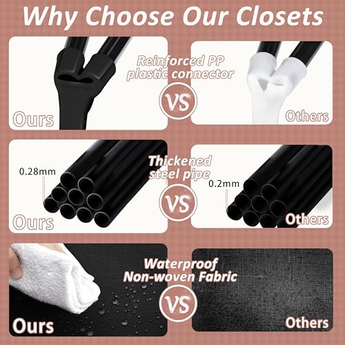 Jofuler Black 34-Inch Portable Wardrobe Closet with Shelves & Cover