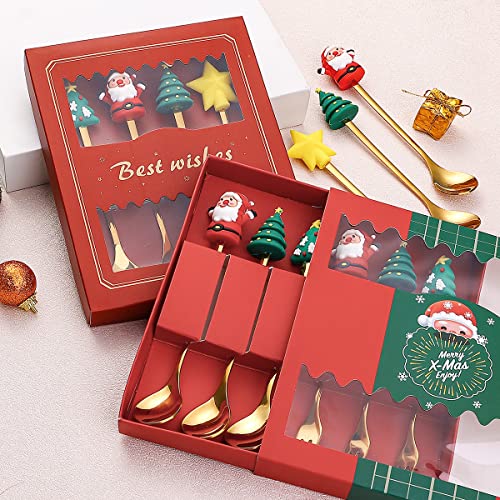 Stainless Steel Christmas Tree Spoon Set 6pcs | Santa Snowman Holiday Tableware Gift