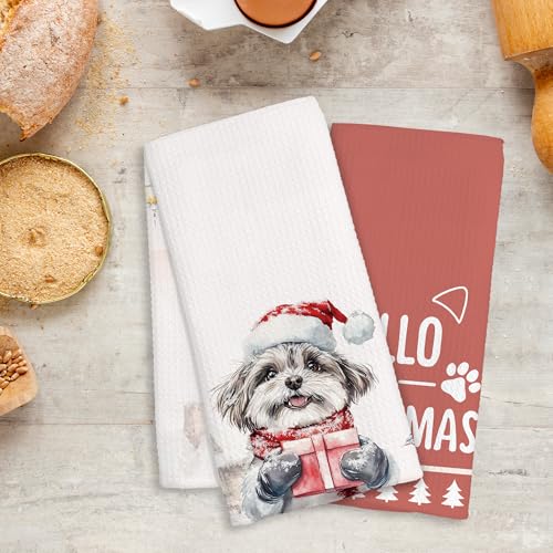 Winter Shih Tzu Christmas Kitchen Towels Set of 2 - Dog Winter Decor, 16x24 Inches