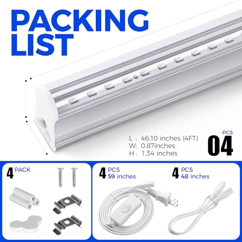 Barrina UV Blacklight LED Light Bar 22W 4FT T5 4-Pack for Halloween & Parties