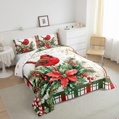 Homewish Reversible Christmas Comforter Set King Size - Red, Green & Brown, All Season Bedding