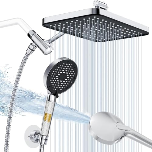 Chrome 12-Inch Rain Shower Head & Handheld Combo with Filter & 9 Modes