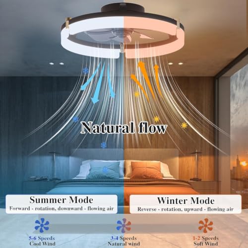 DIAMONDFORGE 20-Inch Matte Black Low-Profile Ceiling Fan with Lights & Remote