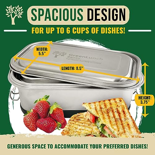 GreenLunch Stainless Steel Bento Box for Adults & Teens - Green, 2-Piece, 6 Cups Capacity