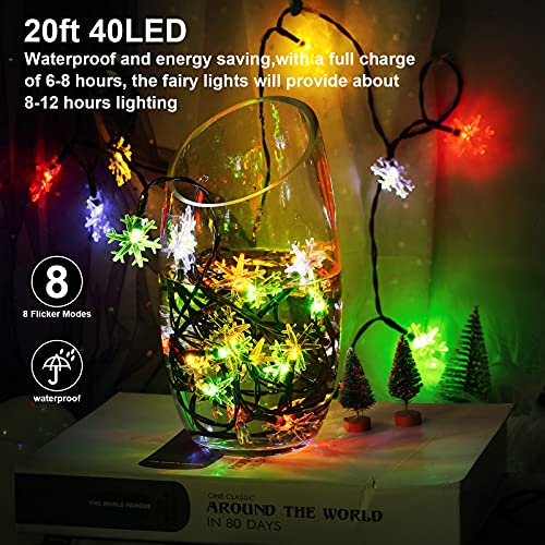 Honoson 40 LED Snowflake String Lights Battery Operated Multicolor 20ft