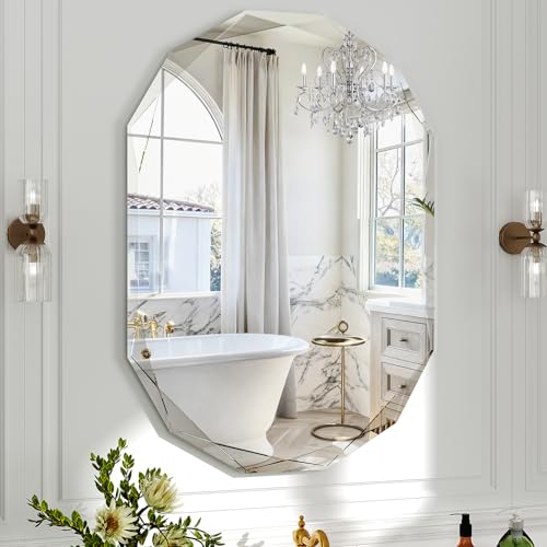 Krymnar 36x24 Inch Frameless Beveled Oval Bathroom Mirror - Modern Wall Decor